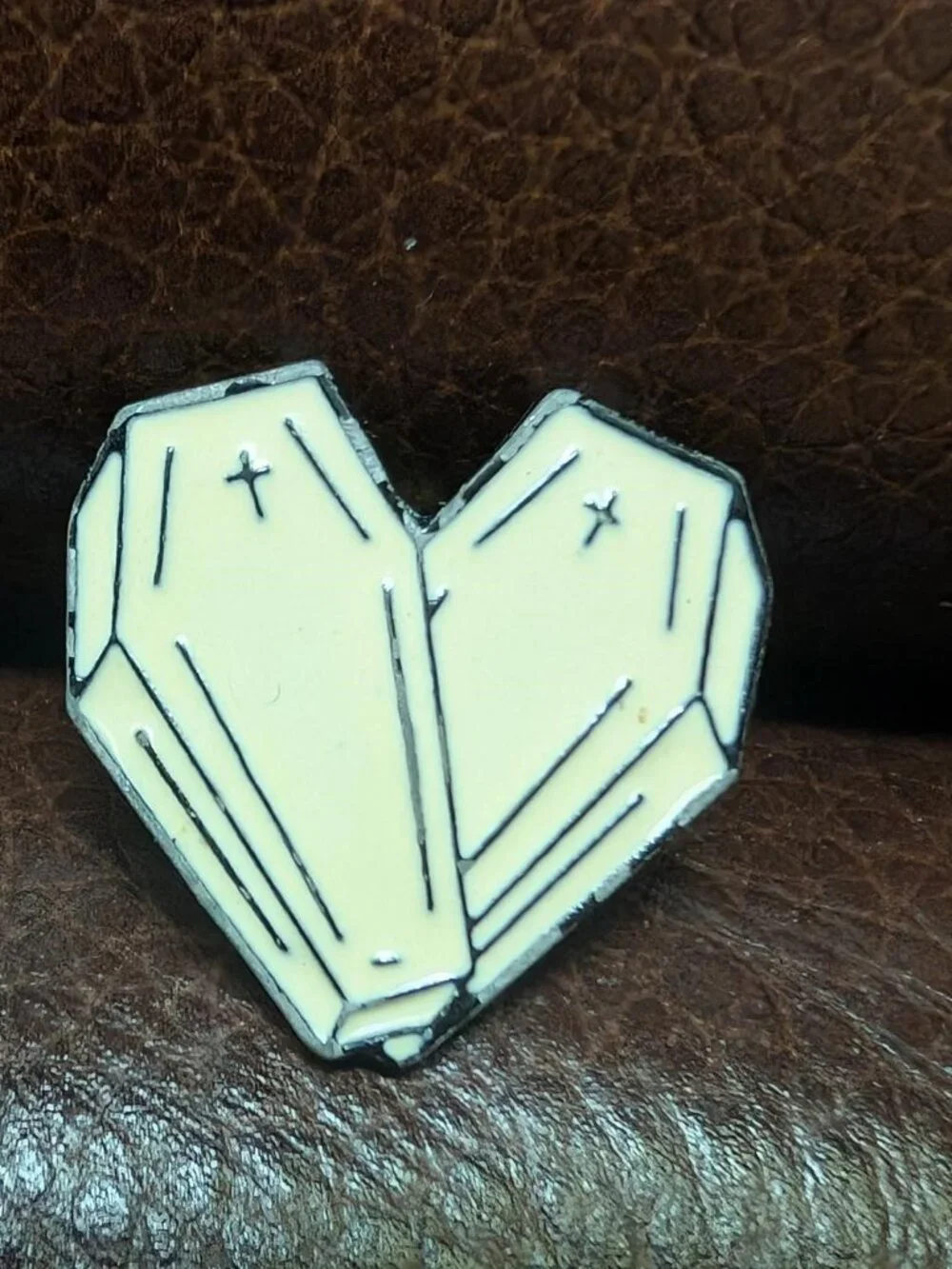 Vintage Enamel White Enameled Halloween Coffin Brooch. Ship Same Day